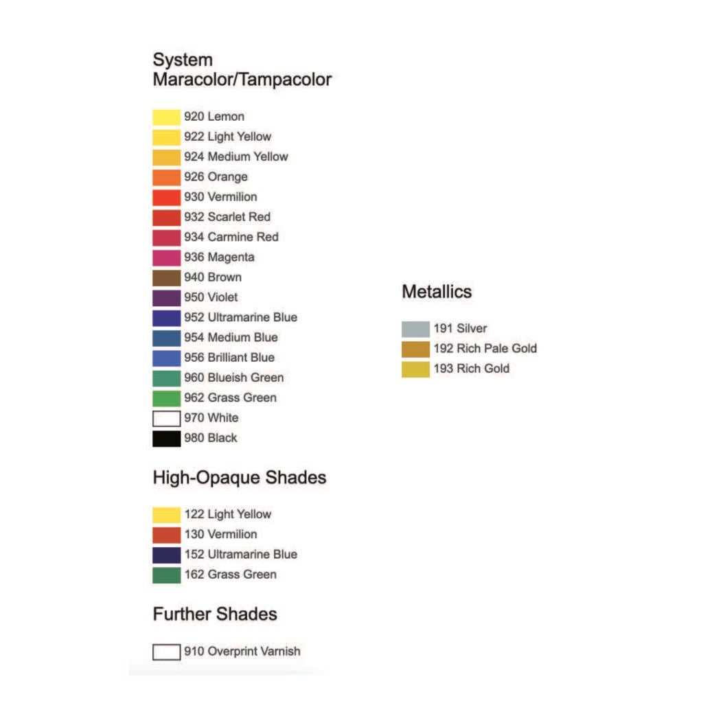 Marabu TPT Ink Color Chart