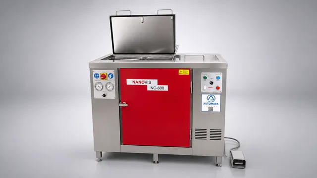 Automark Nanovis NC-600 automatic ink cup cleaner, utilizing an environmentally friendly, solvent-free, non-toxic, and non-flammable solution for efficient cleaning.