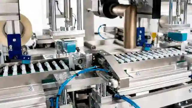 Close-up view of advanced pad printing automation machinery with multiple stations and intricate components, showcasing precision manufacturing and automated processes for Automark.
