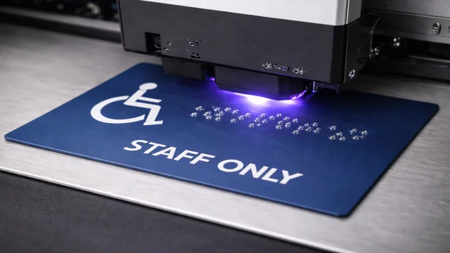UV braille printer producing ADA compliant raised braille dots