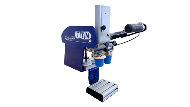 View of the TTN HP-120 manual 2-color pad printing machine, a compact and versatile industrial printer for small to medium-volume applications, distributed by Automark